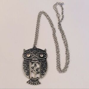 💐5/25 articulating owl long chain silver tone